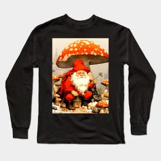 Santa: Santa is a Mushroom (Amanita Muscaria Mushroom) on a Dark Background Long Sleeve T-Shirt